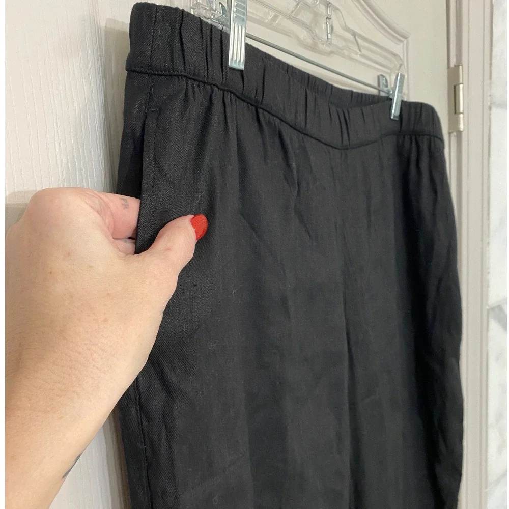 Susan Graver Black Wide Leg Cropped Pants Lace Trim Elastic Waist Women's 16 EUC - Picture 12 of 15